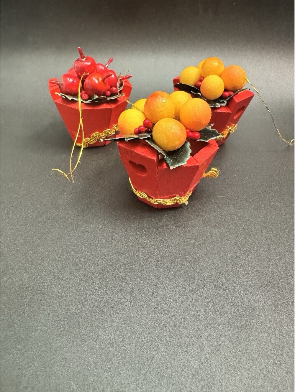 Kurt Adler Fruit Basket Ornaments Set Of 3 - Apples And Oranges Made In Taiwan